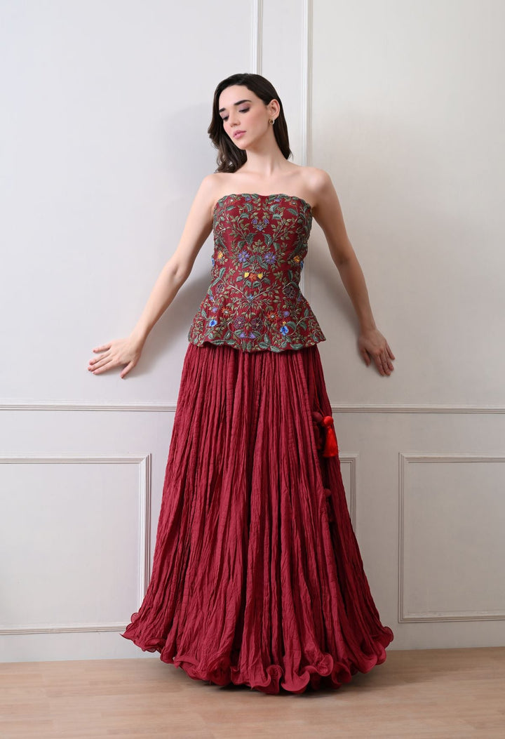 Merlot bloom maroon corset Set - samantchauhan Apparel &amp; Accessories