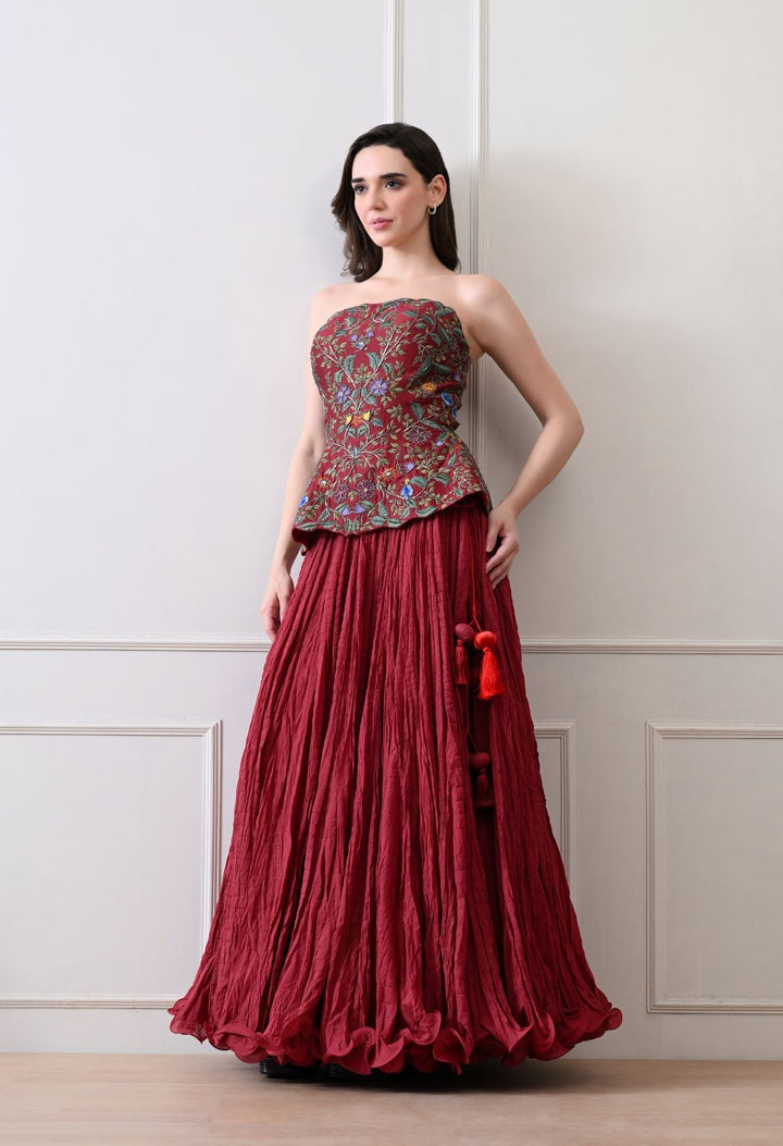 Merlot bloom maroon corset Set - samantchauhan Apparel &amp; Accessories