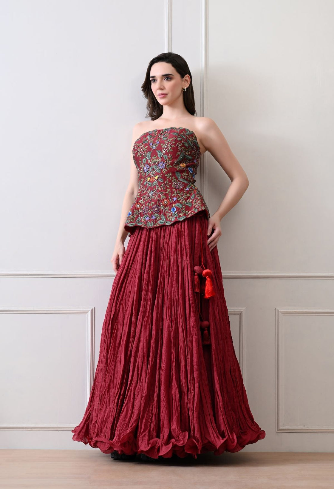Merlot bloom maroon corset Set - samantchauhan Apparel & Accessories
