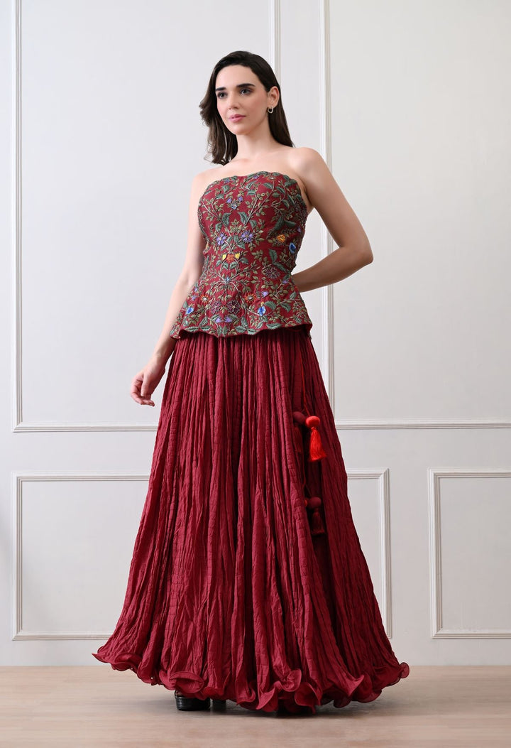 Merlot bloom maroon corset Set - samantchauhan Apparel &amp; Accessories