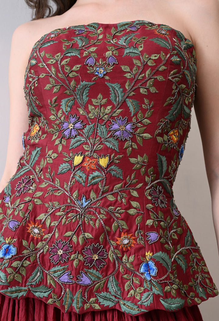 Merlot bloom maroon corset Set - samantchauhan Apparel &amp; Accessories
