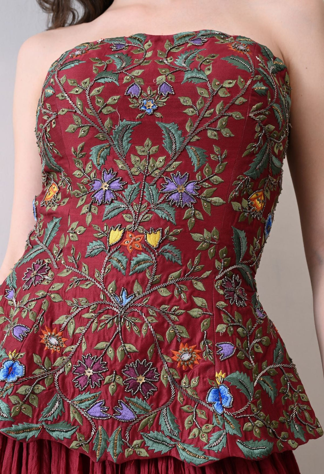 Merlot bloom maroon corset Set - samantchauhan Apparel & Accessories