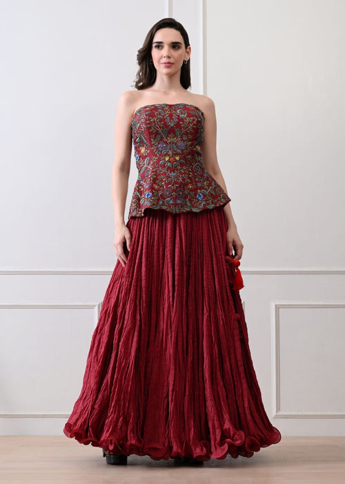 Merlot bloom maroon corset Set - samantchauhan Apparel & Accessories