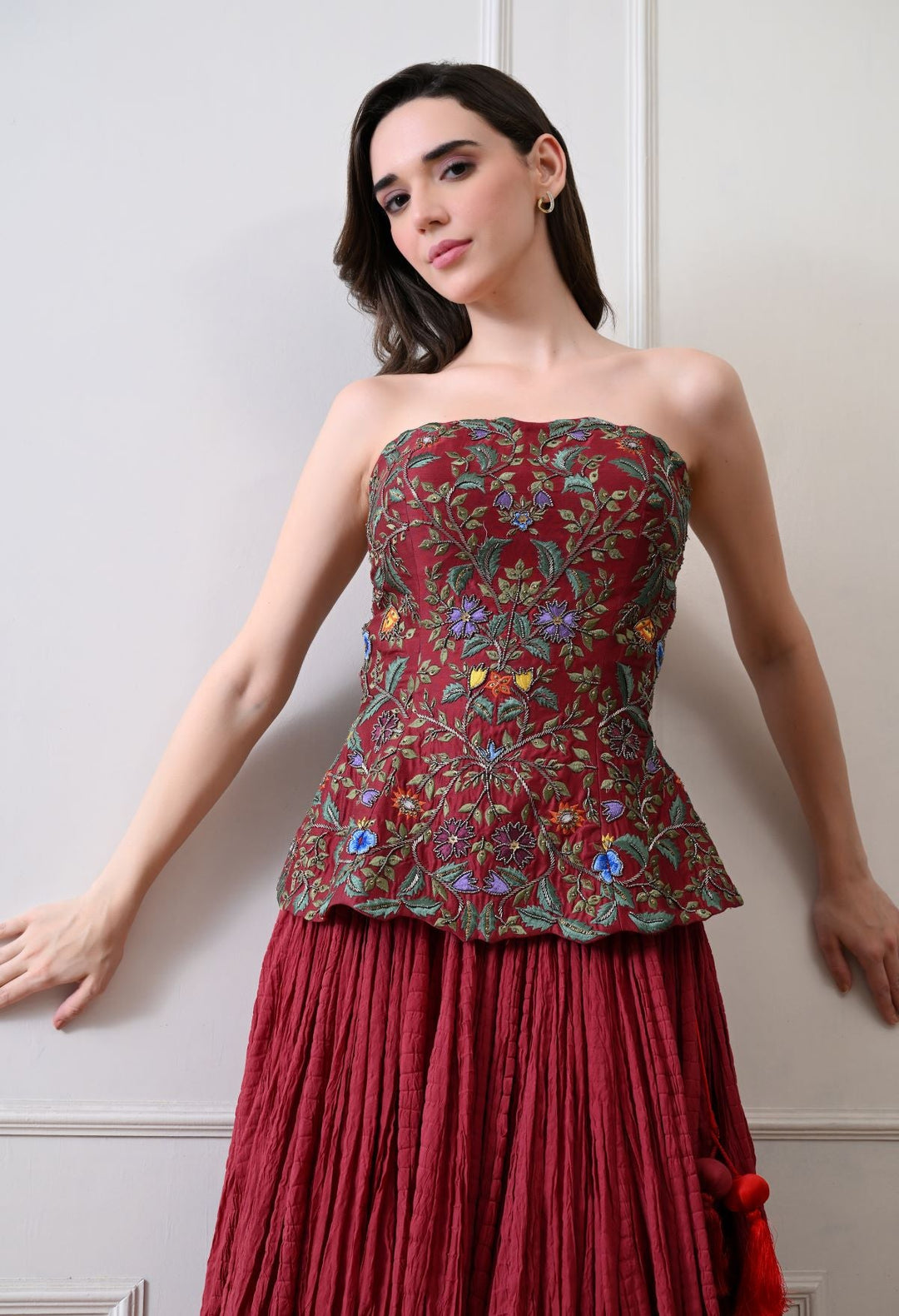 Merlot bloom maroon corset Set - samantchauhan Apparel &amp; Accessories