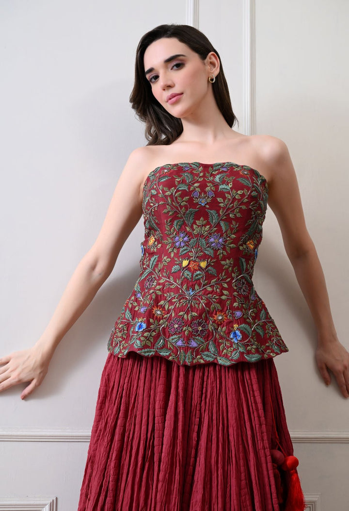 Merlot bloom maroon corset Set - samantchauhan Apparel &amp; Accessories