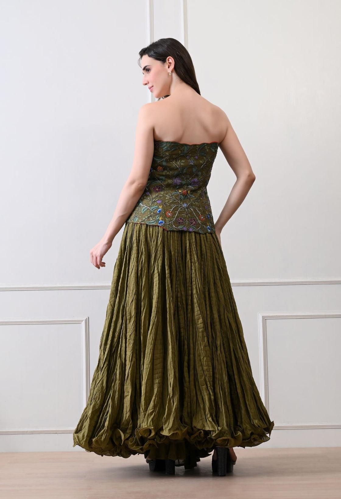 Merlot bloom olive corset Set - samantchauhan Apparel & Accessories