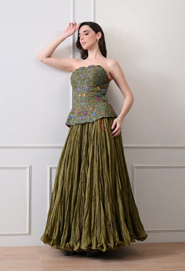 Merlot bloom olive corset Set - samantchauhan Apparel &amp; Accessories