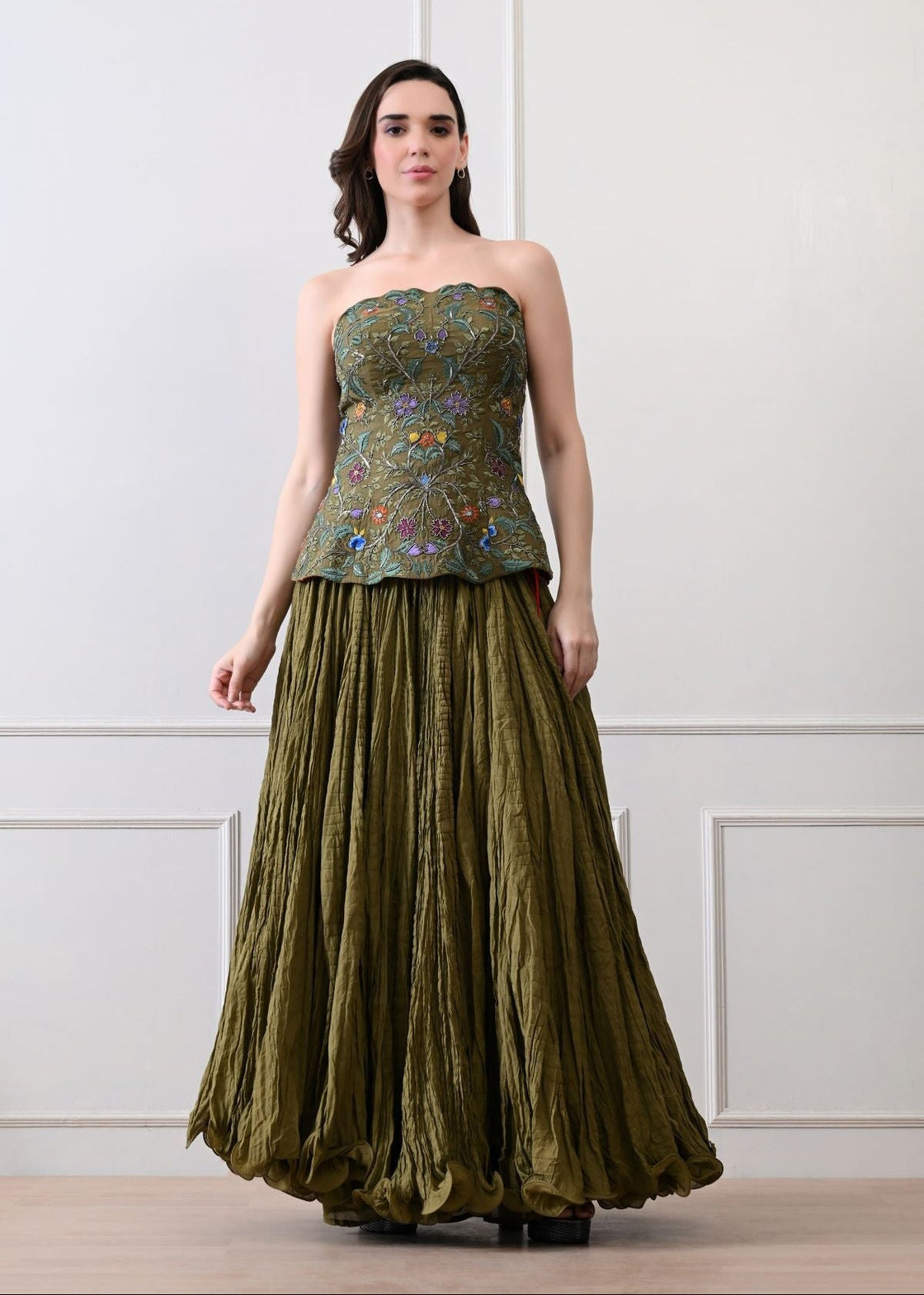 Merlot bloom olive corset Set - samantchauhan Apparel & Accessories