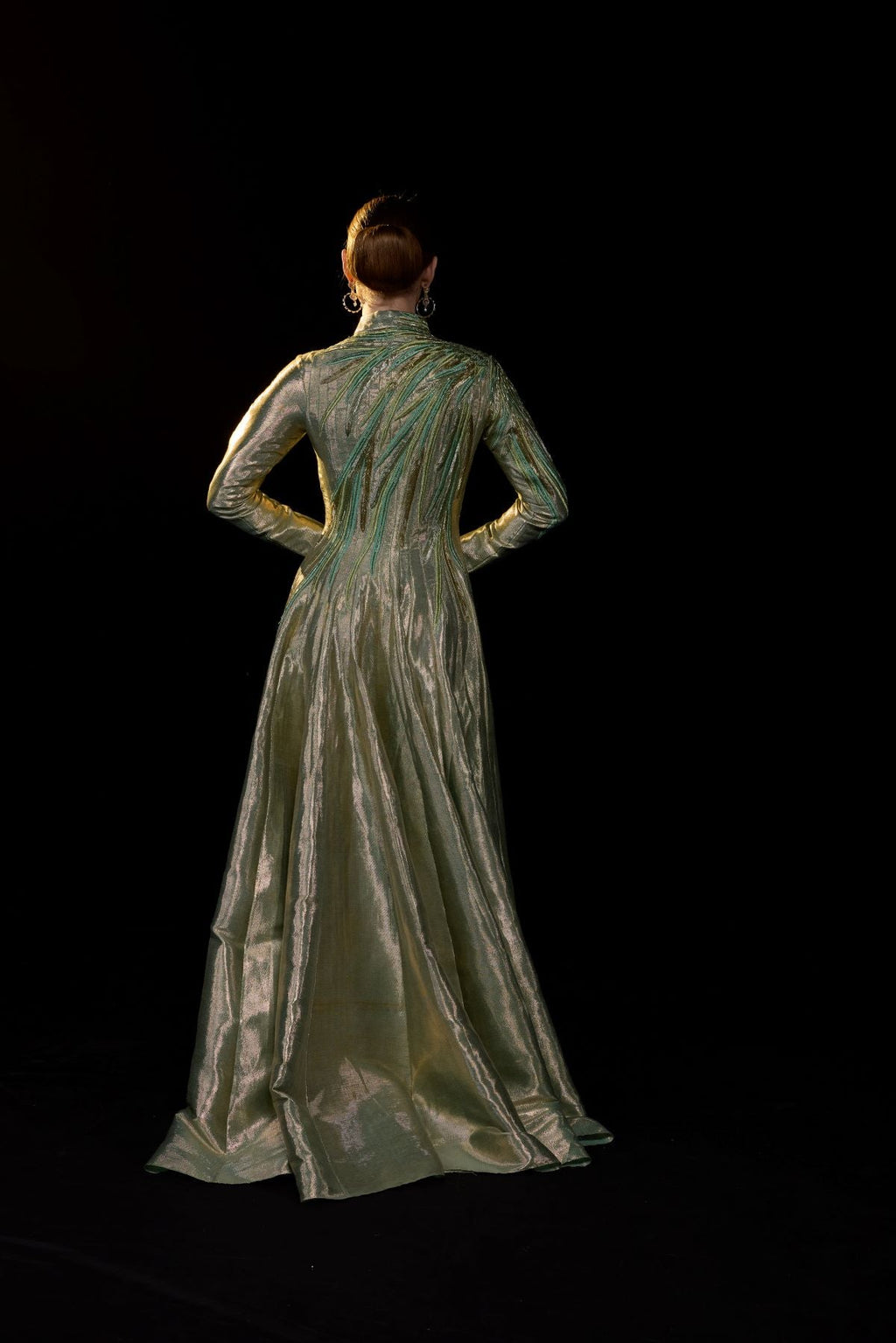 Metallic Olive Structured Gown - samantchauhan Apparel & Accessories