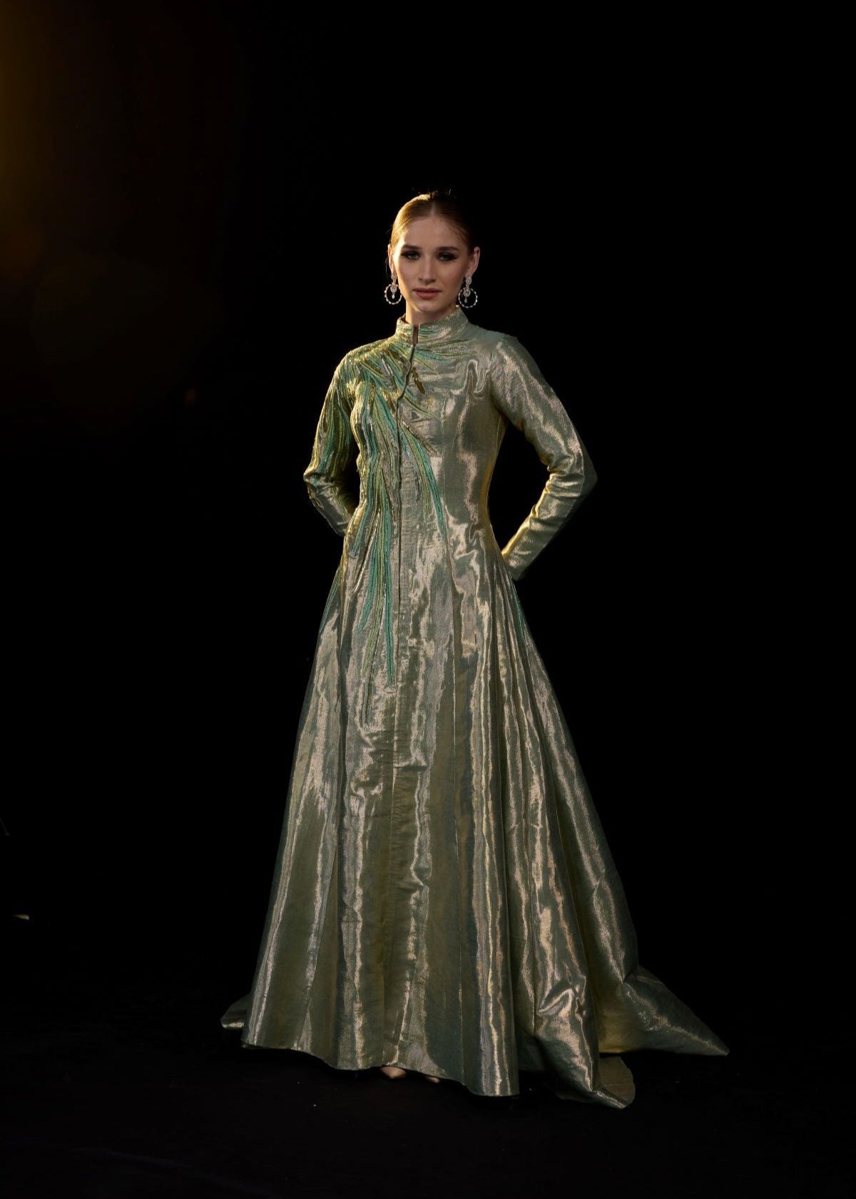 Metallic Olive Structured Gown - samantchauhan Apparel & Accessories