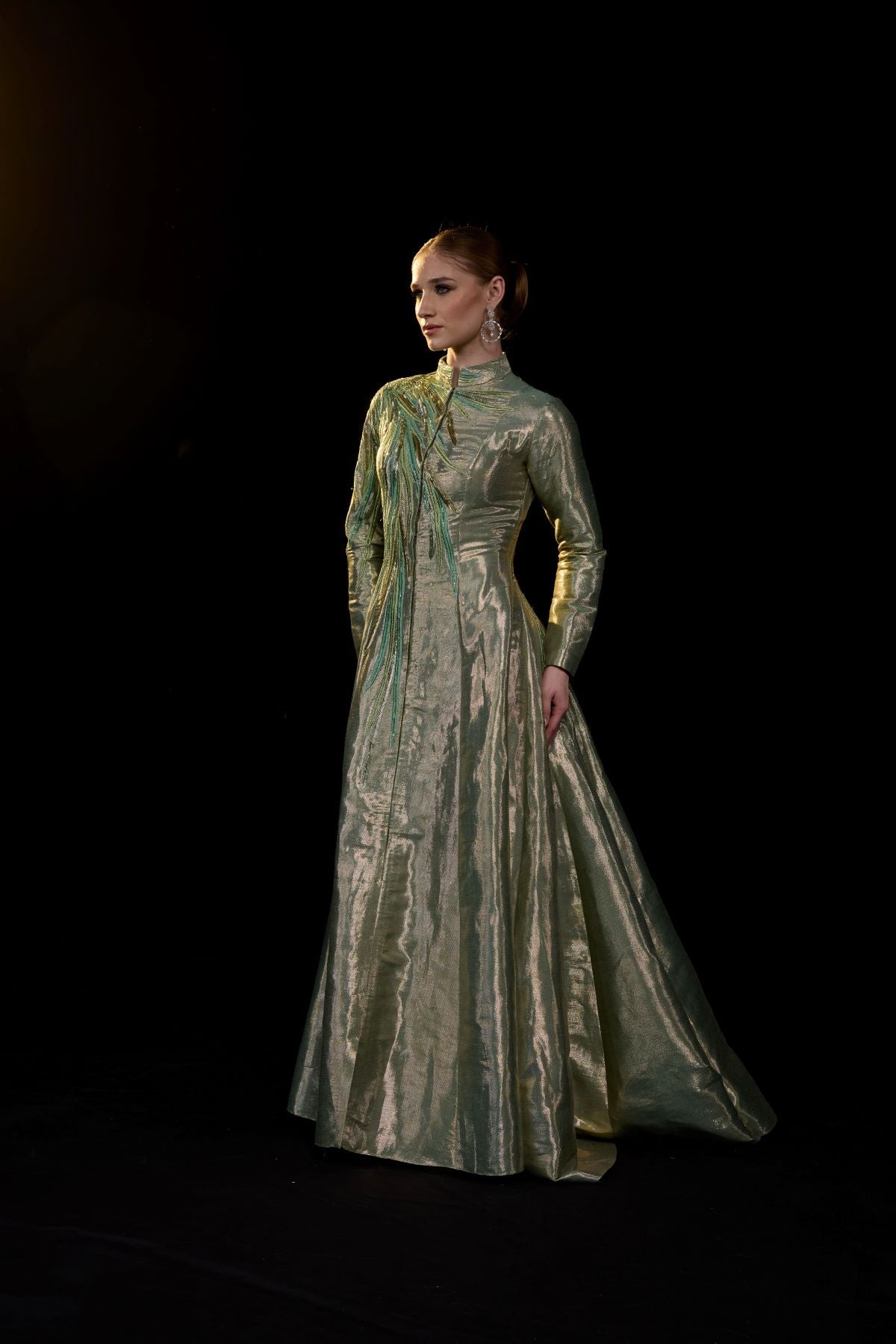 Metallic Olive Structured Gown - samantchauhan Apparel & Accessories