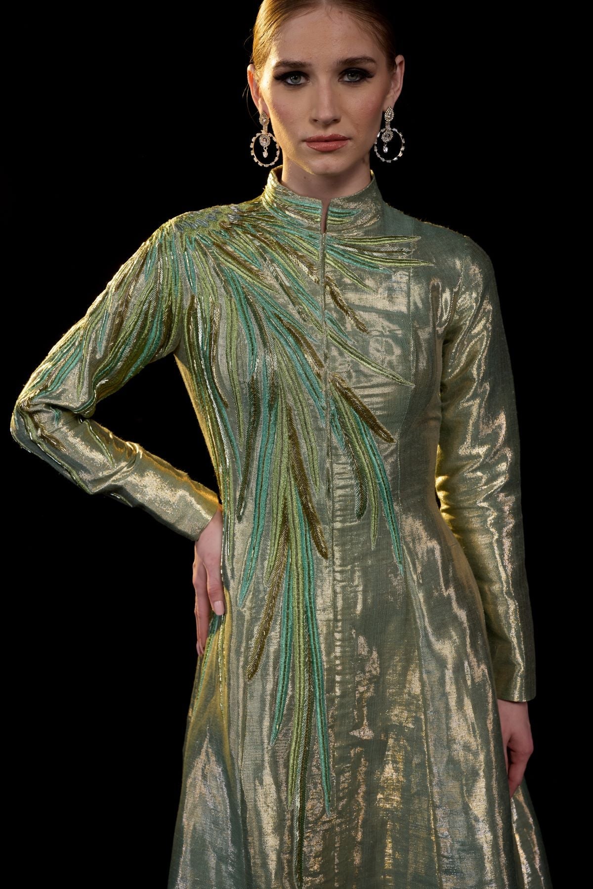 Metallic Olive Structured Gown - samantchauhan Apparel & Accessories