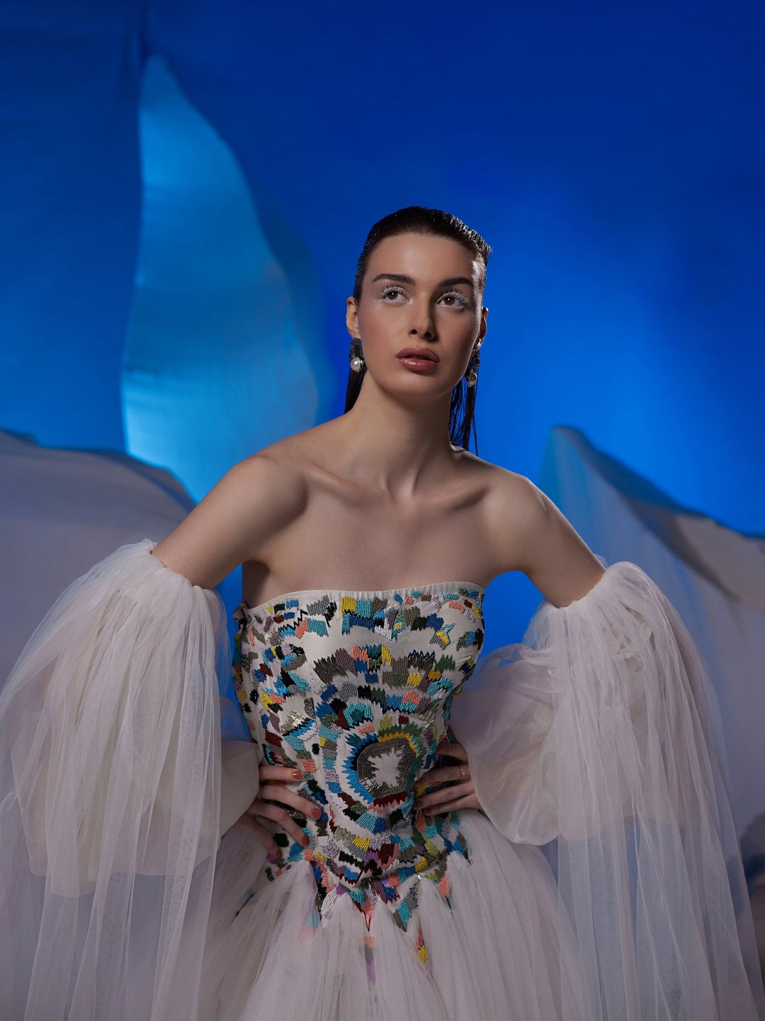 Off - shoulder gown with embroidery at the yoke - samantchauhan Apparel &amp; Accessories