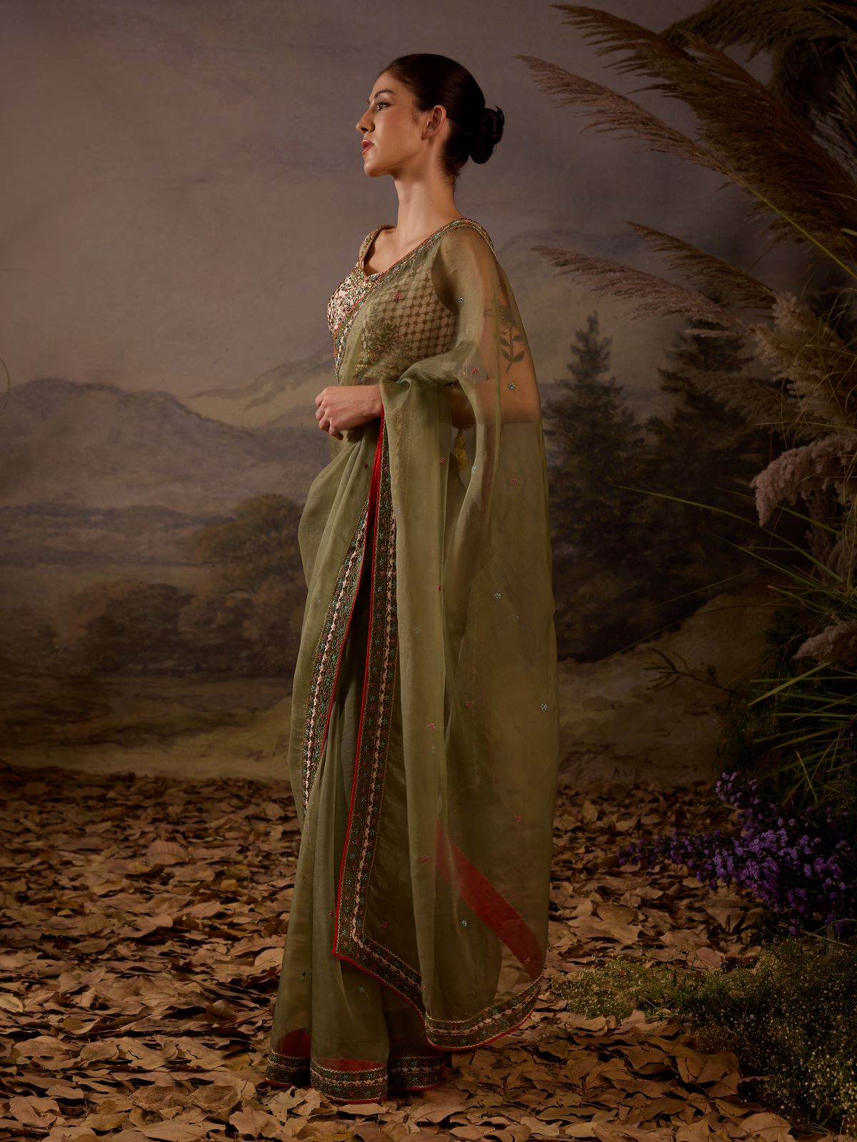 Olive Green Embroidered Organza Saree - samantchauhan Apparel & Accessories