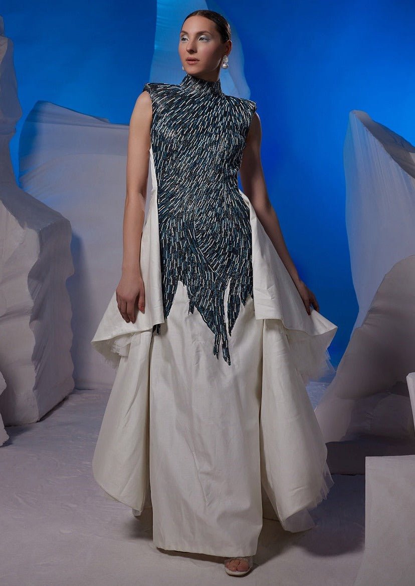 One piece floor length dress with added flounce at side - samantchauhan Apparel & Accessories