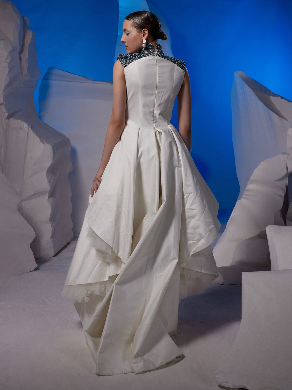One piece floor length dress with added flounce at side - samantchauhan Apparel & Accessories
