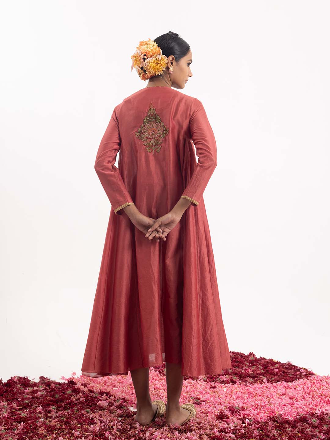 One - piece kalidaar set in dark coral cotton silk - samantchauhan Apparel & Accessories