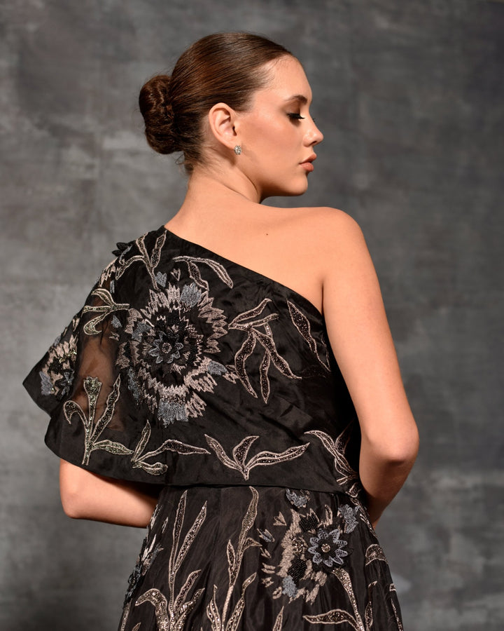 One - shoulder gown enhanced with glass bead embroidery - samantchauhan Apparel &amp; Accessories