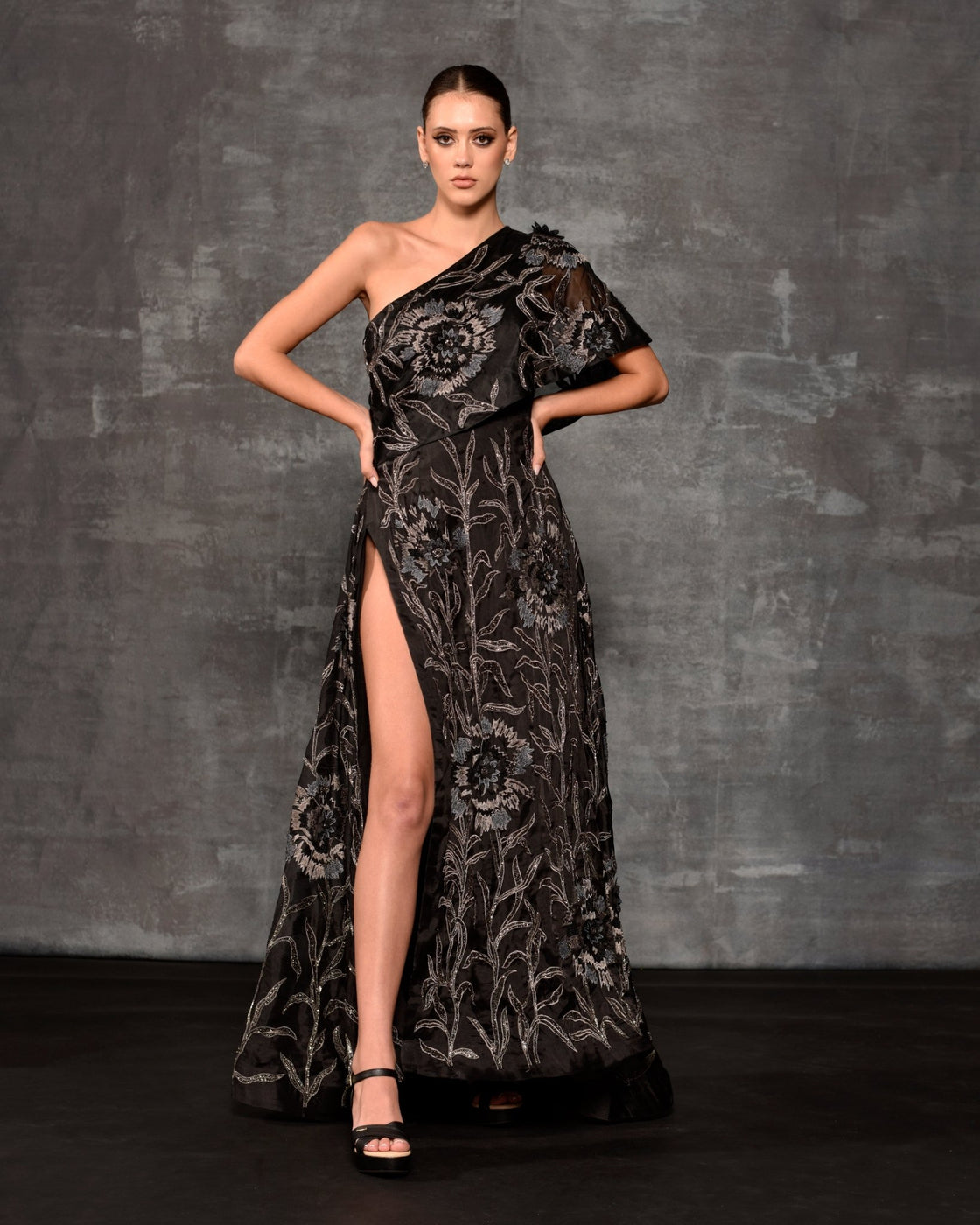 One - shoulder gown enhanced with glass bead embroidery - samantchauhan Apparel & Accessories