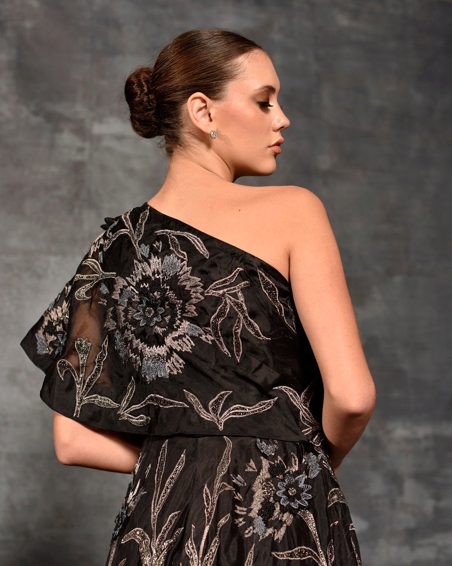 One - shoulder gown enhanced with glass bead embroidery - samantchauhan Apparel & Accessories