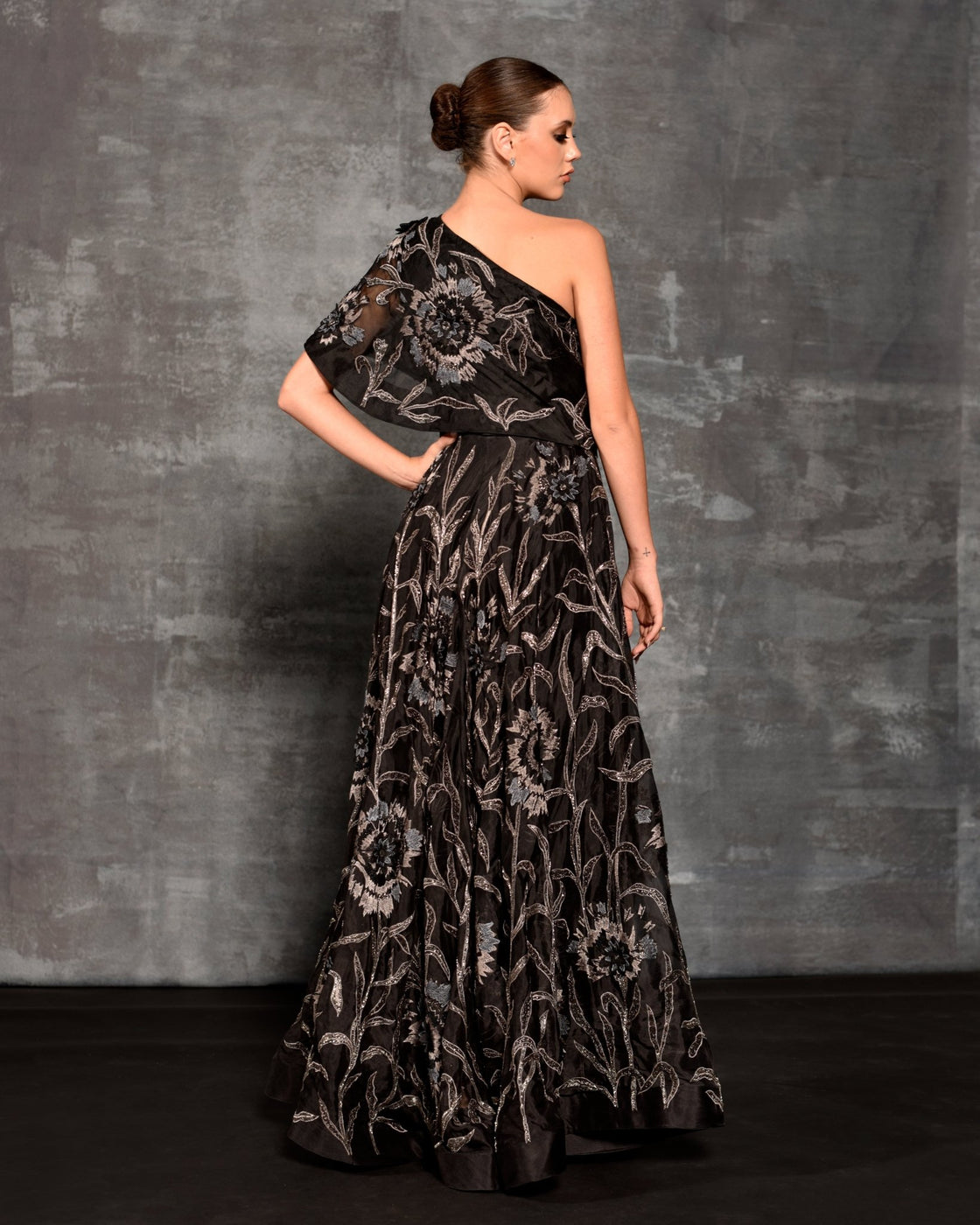 One - shoulder gown enhanced with glass bead embroidery - samantchauhan Apparel & Accessories