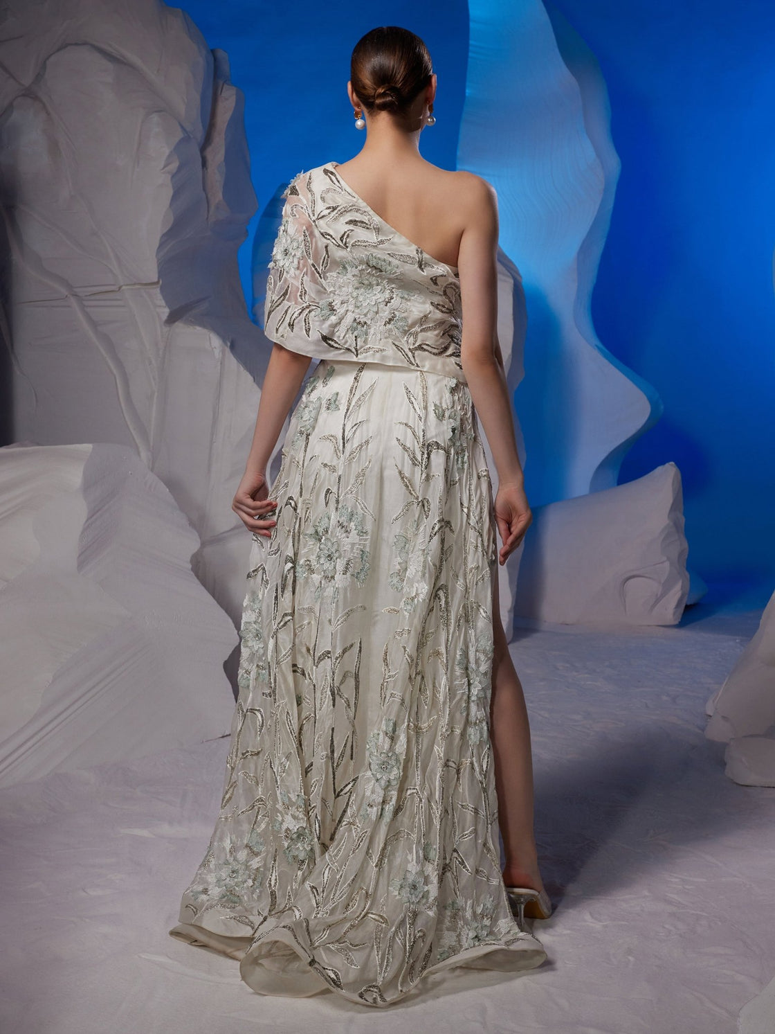 One - shoulder gown enhanced with glass bead embroidery - samantchauhan Apparel & Accessories