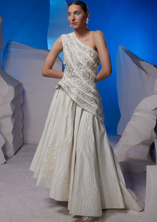 One - shoulder gown textured with frills - samantchauhan Apparel & Accessories