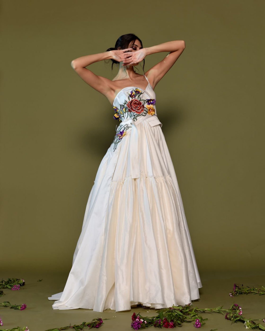 One - shoulder neckline with delicate spaghetti straps gown - samantchauhan Apparel & Accessories
