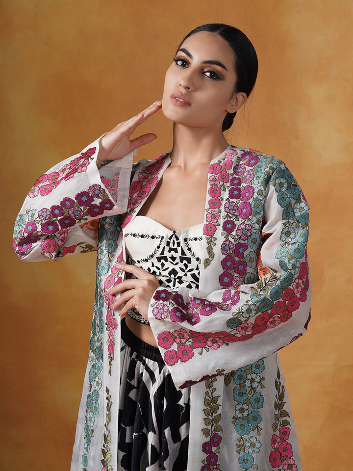 Organza jacket adorned in beautiful silk thread floral embroidery - samantchauhan Apparel &amp; Accessories