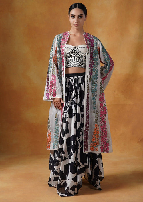 Organza jacket adorned in beautiful silk thread floral embroidery - samantchauhan Apparel & Accessories