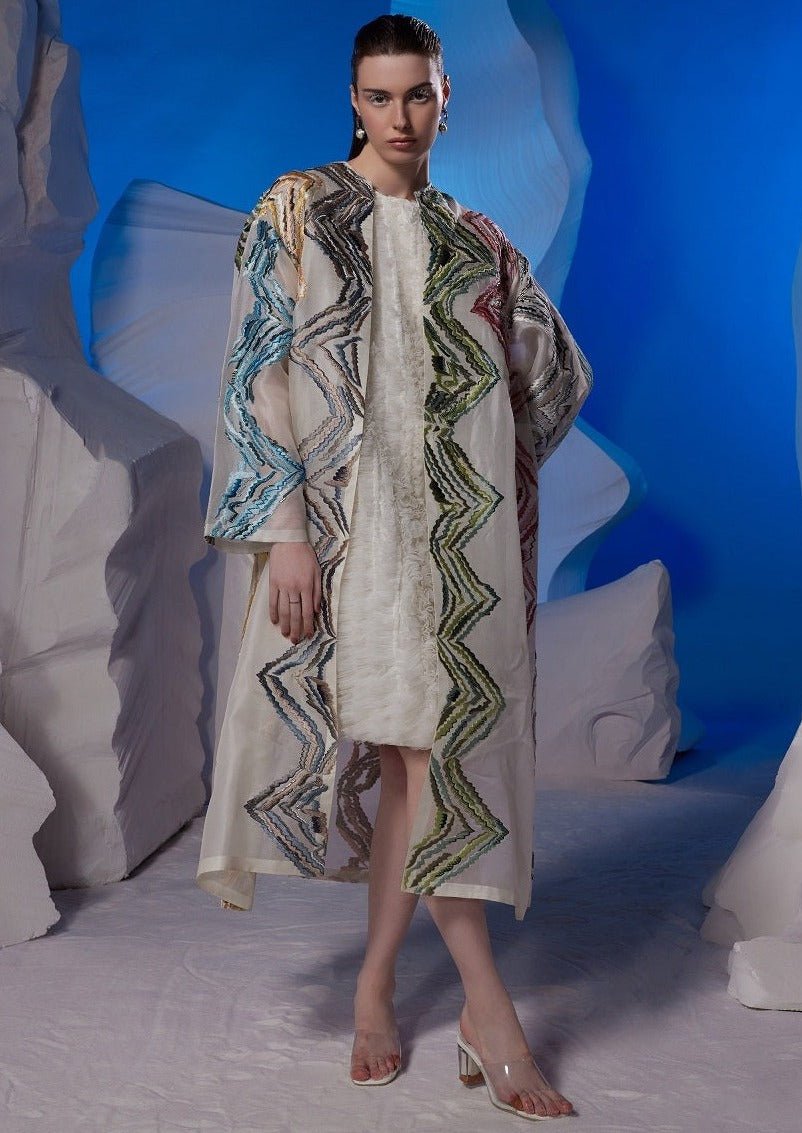 Organza silk jacket adorned with colorful embroidery - samantchauhan Apparel & Accessories