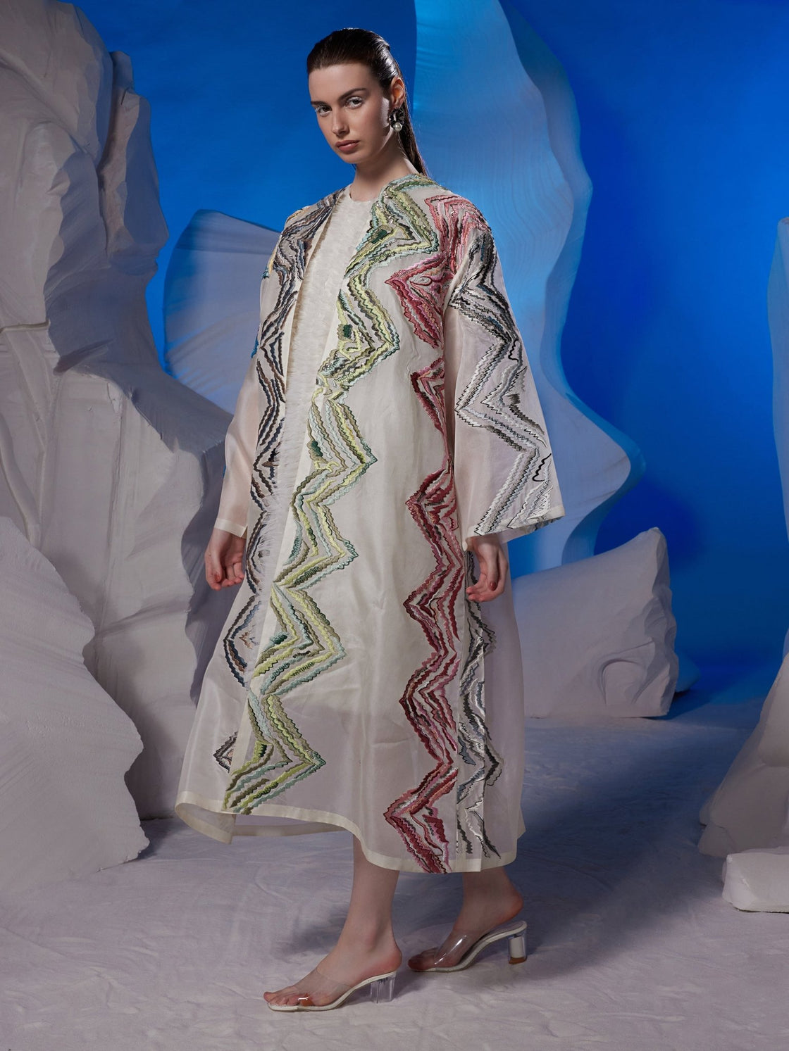 Organza silk jacket adorned with colorful embroidery - samantchauhan Apparel & Accessories
