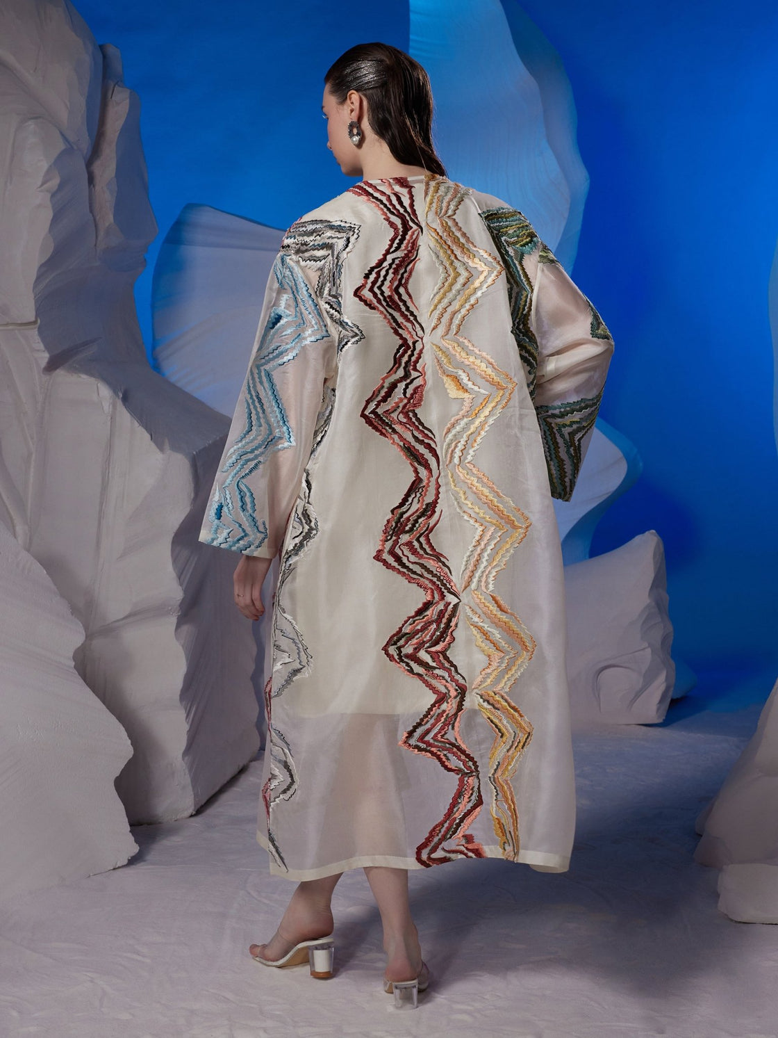 Organza silk jacket adorned with colorful embroidery - samantchauhan Apparel & Accessories