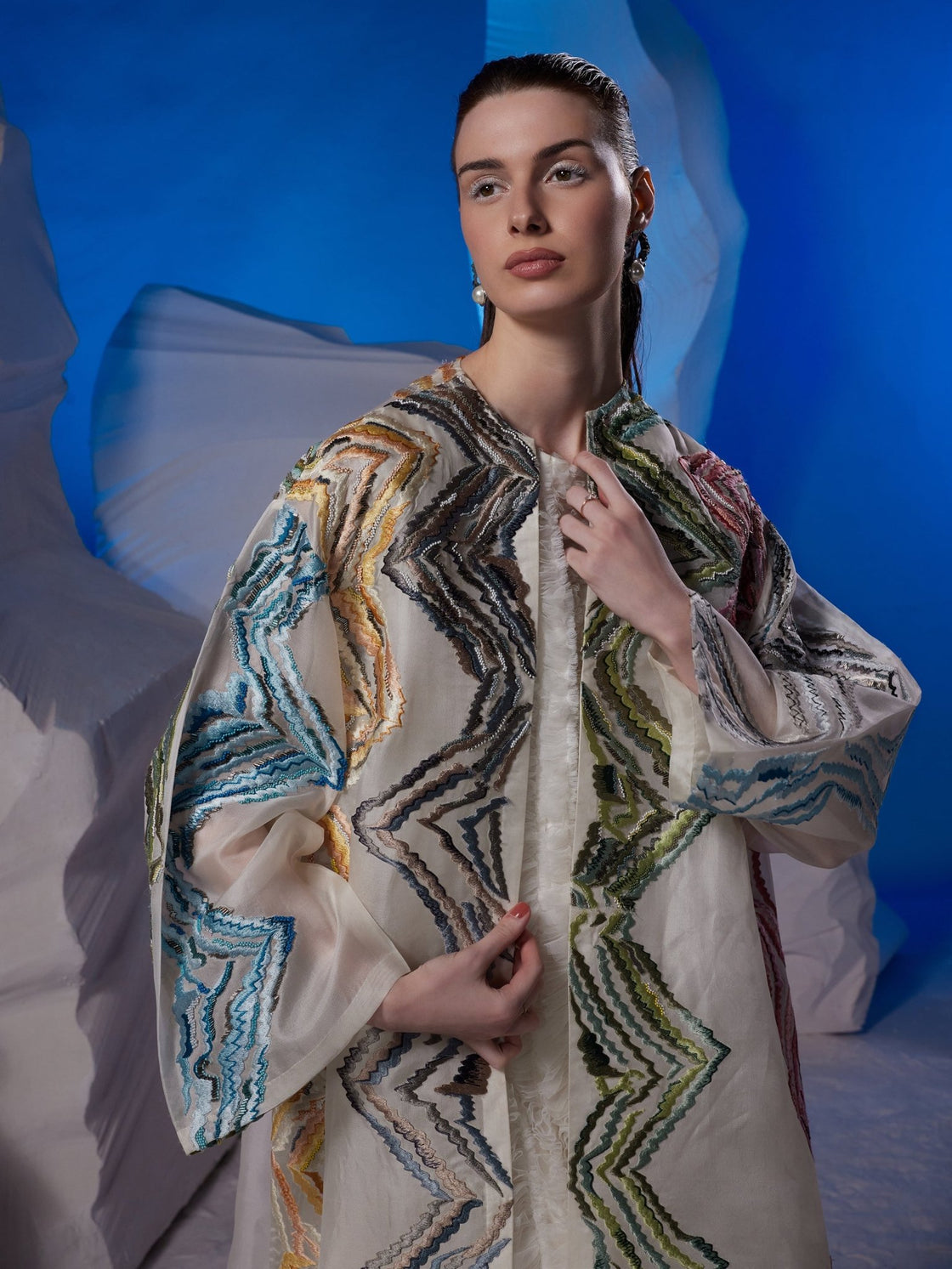 Organza silk jacket adorned with colorful embroidery - samantchauhan Apparel & Accessories
