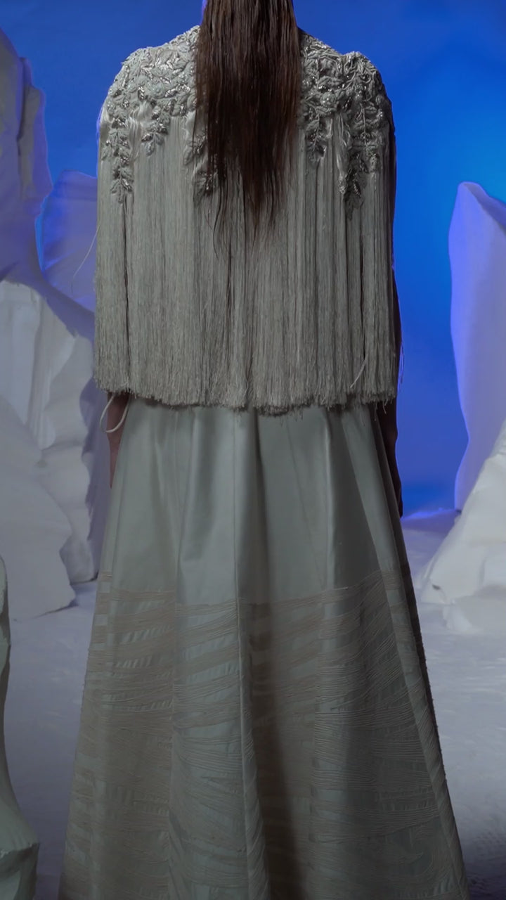 Ivory Structured Cape, Top And Skirt Co-Ord Set
