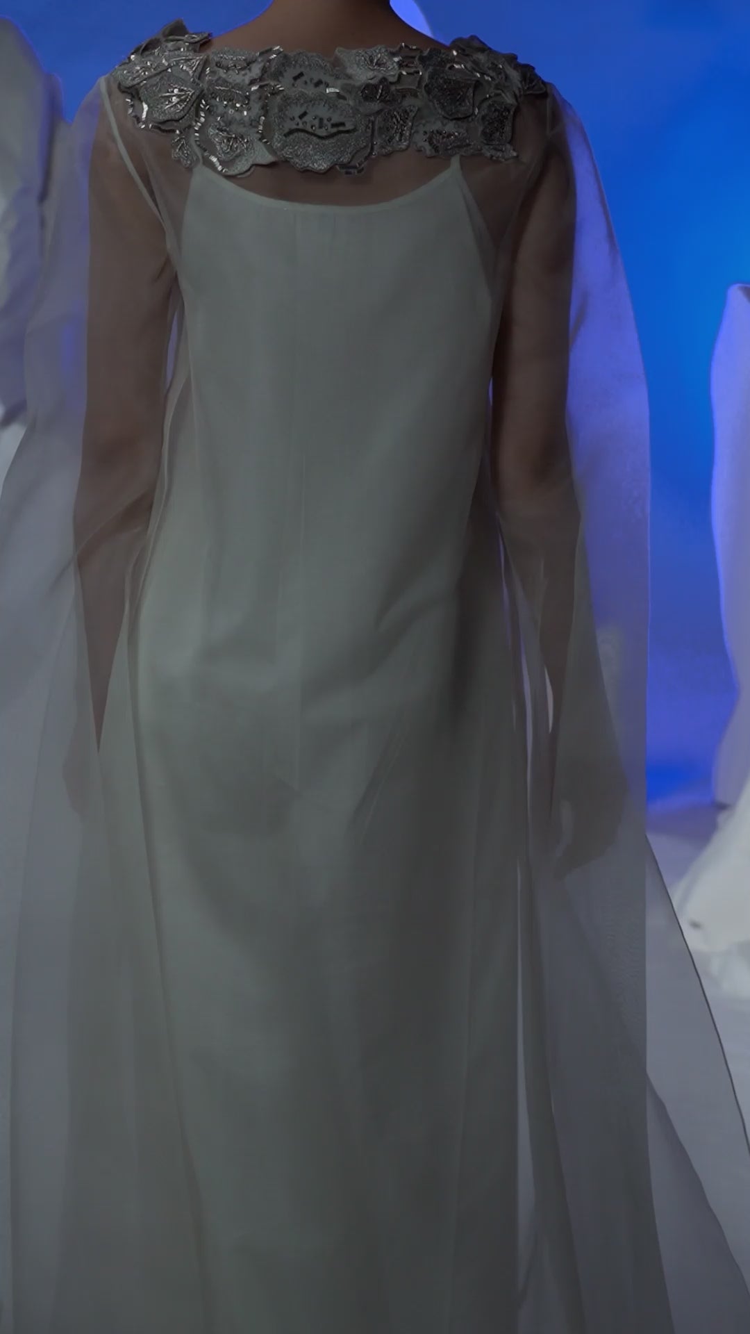 Ivory organza kaftan dress with cotton silk inner