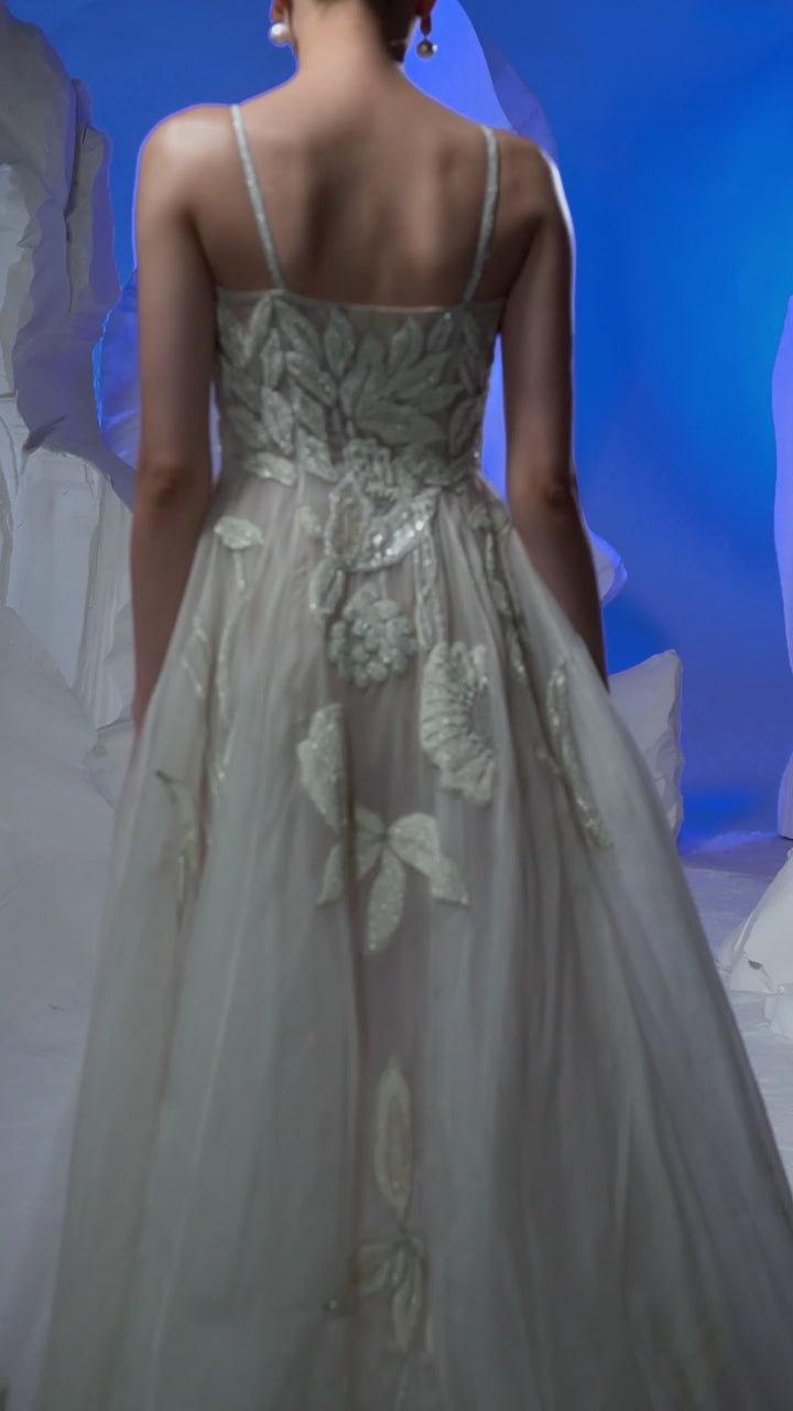 Ivory Floral Appliqué Tulle Gown