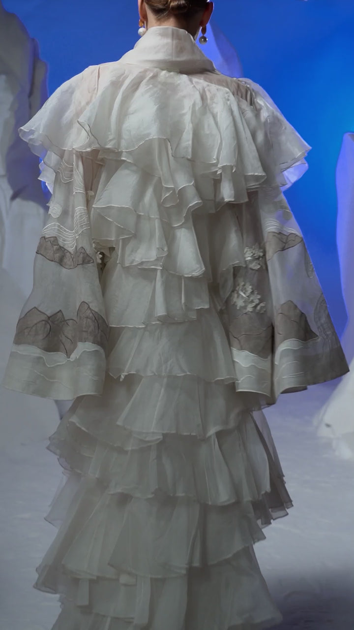 Ivory Floral Layered Gown