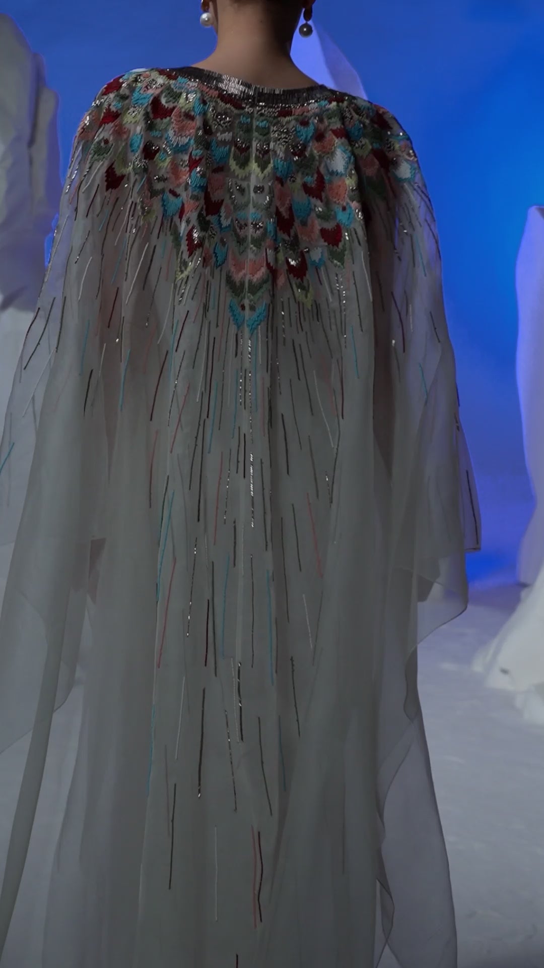 Colorful embroidered organza silk kaftan
