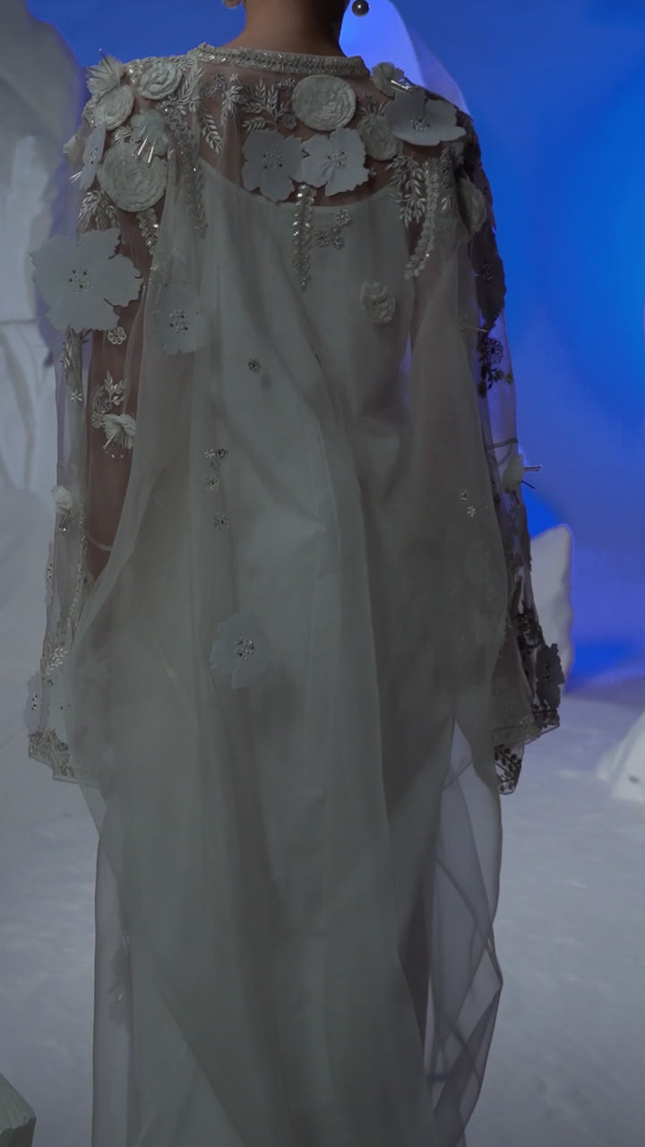 Ivory Celestial Kaftan with 3d flower with slip