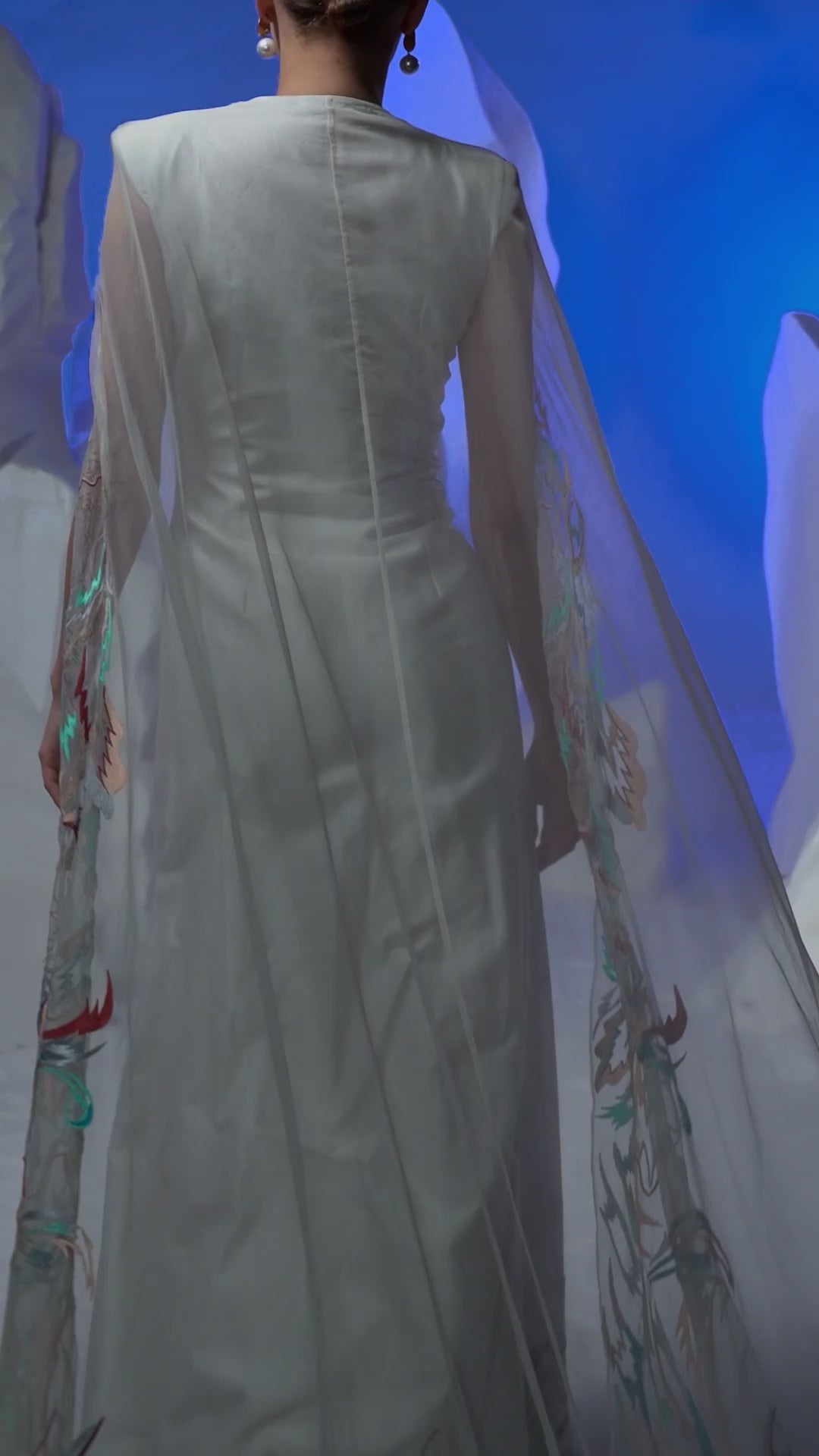 Cotton silk front-open jacket dress with a back cape