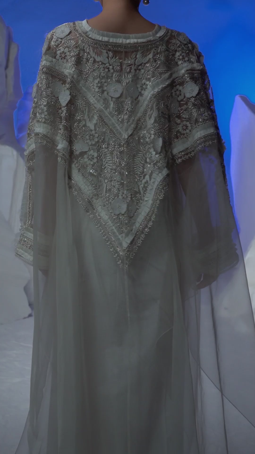 Ivory Opaline Kaftan with 3d applique work kaftan and slip