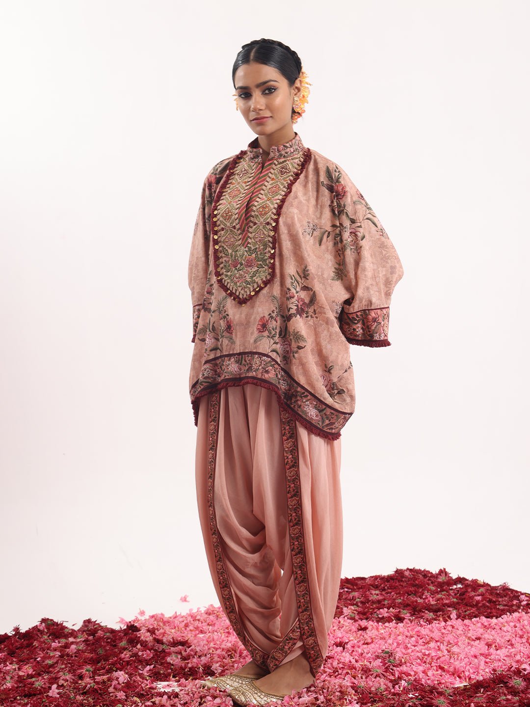 Printed kaftan paired with a draped dhoti. - samantchauhan Apparel & Accessories