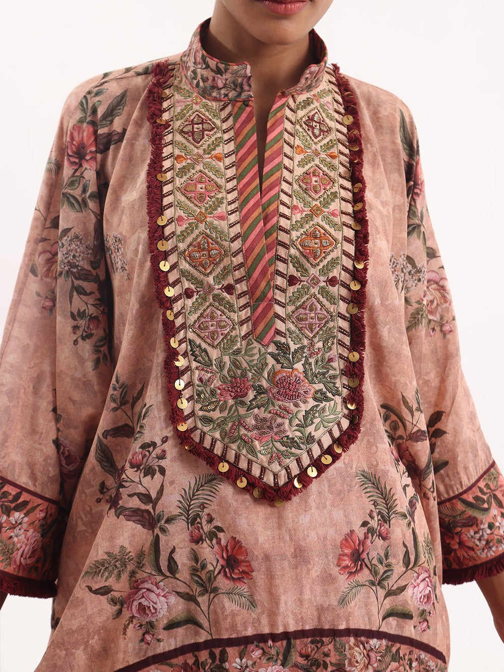 Printed kaftan paired with a draped dhoti. - samantchauhan Apparel & Accessories