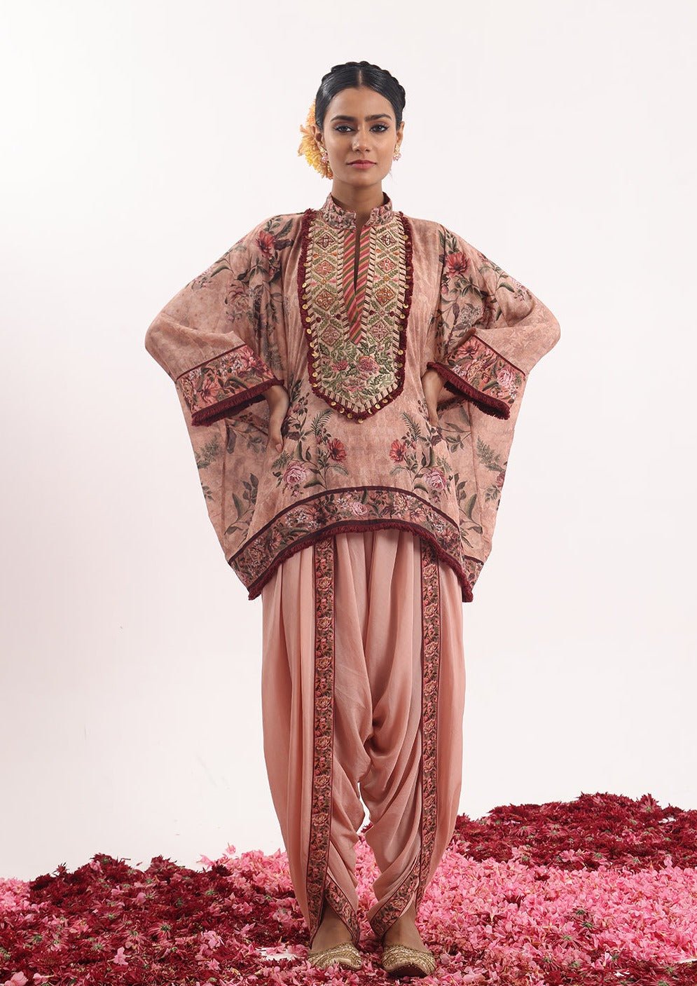 Printed kaftan paired with a draped dhoti. - samantchauhan Apparel & Accessories