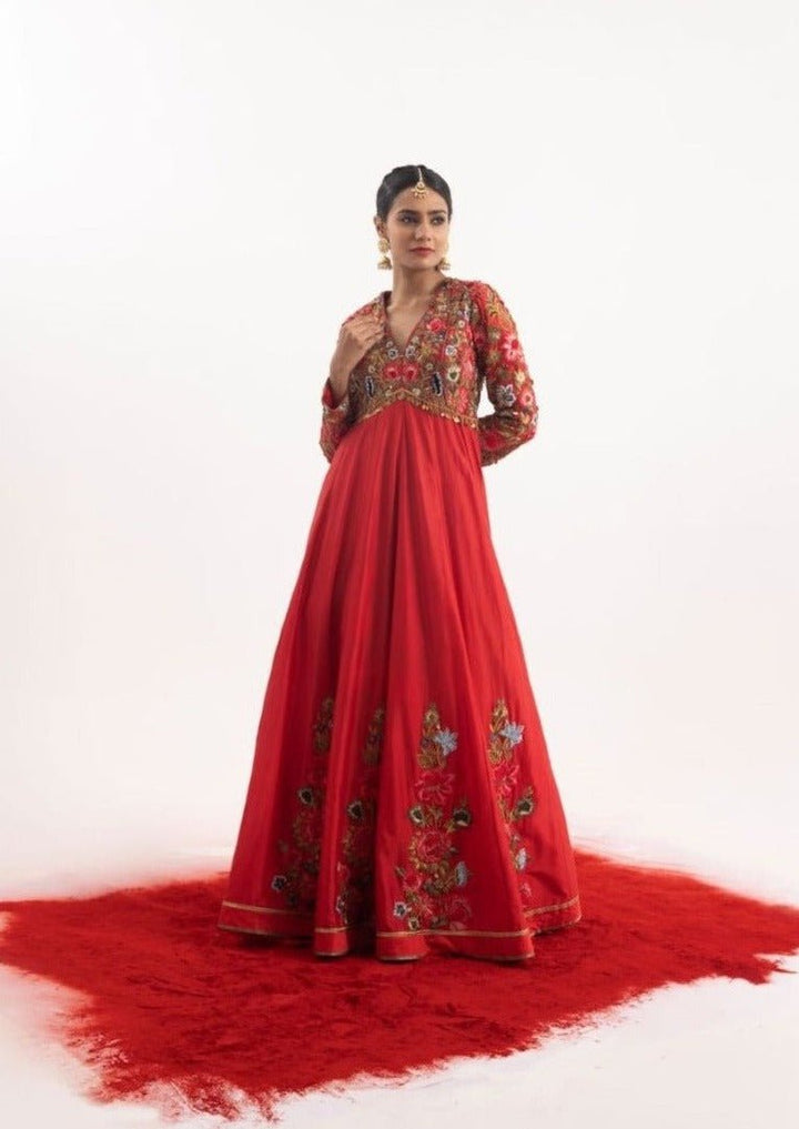 Red anarkali stunning one - piece ensemble - samantchauhan Apparel &amp; Accessories
