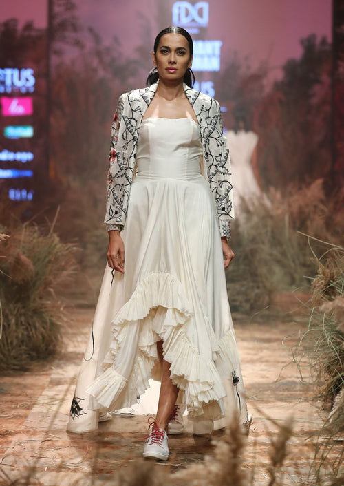 Ruffle Dress & Embroidered Long Jacket - samantchauhan