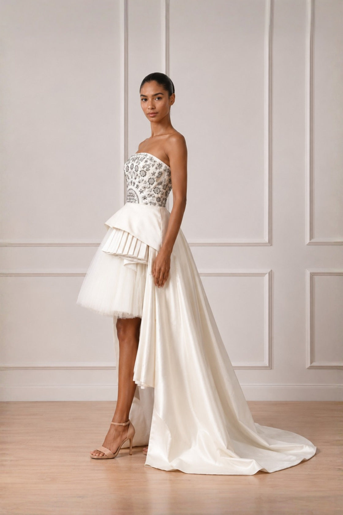 Ivory Off Shoulder Dress With Gather And Pleat Highlight