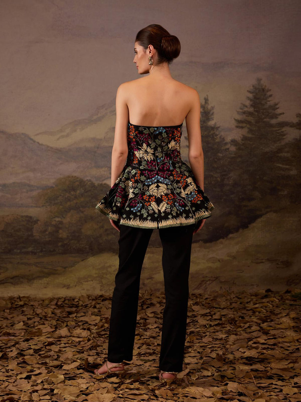 Stunning black strapless top with all - over floral embroidery - samantchauhan Apparel & Accessories