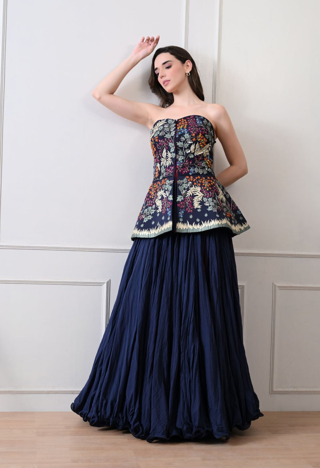 Stunning blue strapless top with all - over floral embroidery - samantchauhan Apparel & Accessories